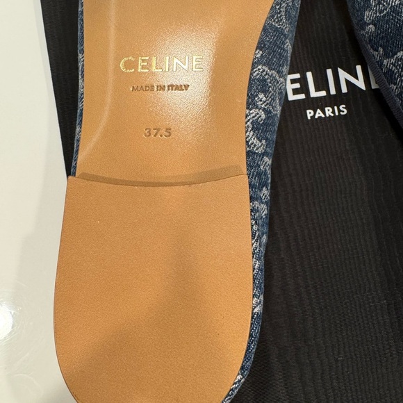Celine Les Ballerines Triomphe Stamped Denim Ballerina w/Laces Retail $820 New - Picture 9 of 12